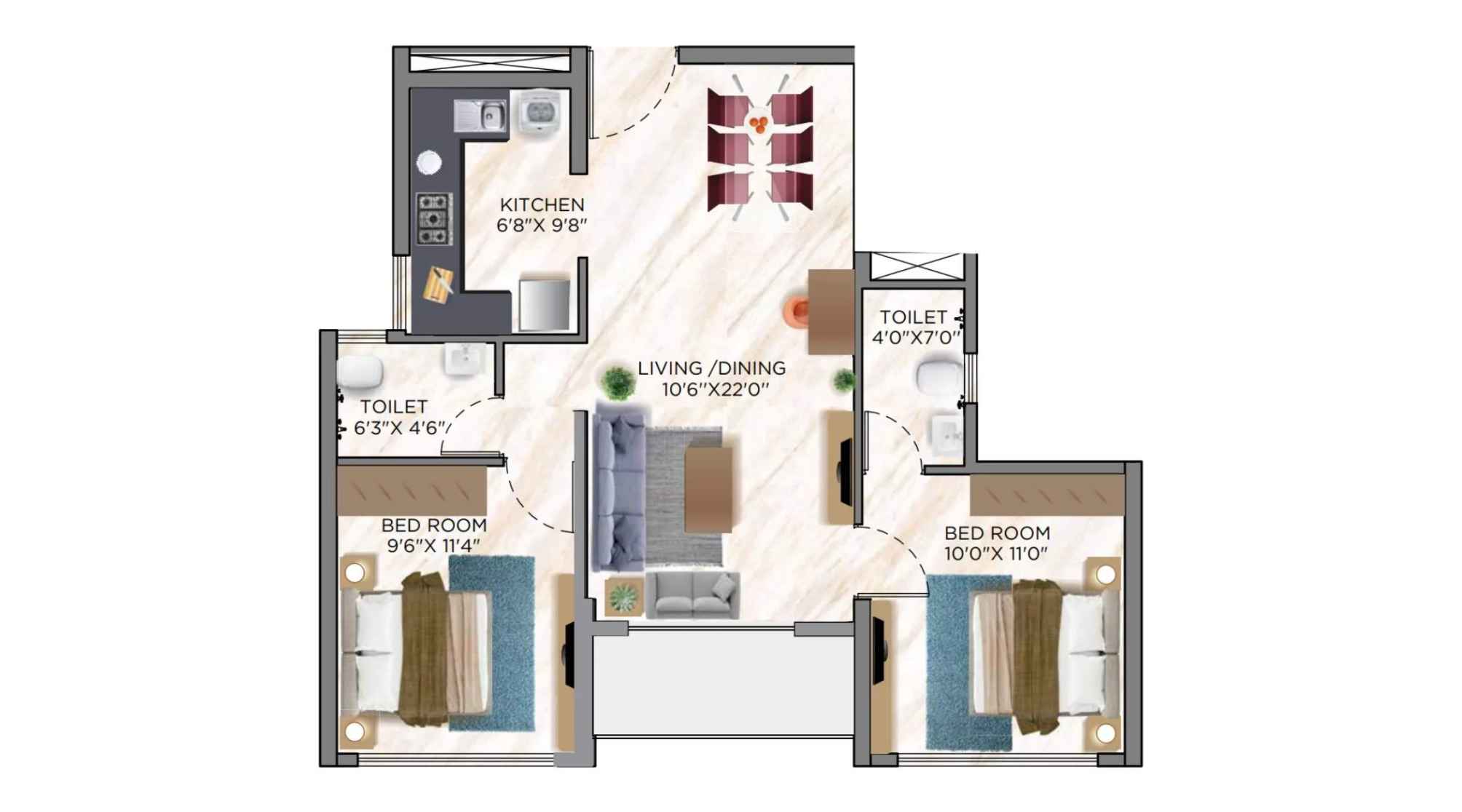 Siddha-Sky-Floor-Plan-Tower-1A-2-BHK-606-sqft