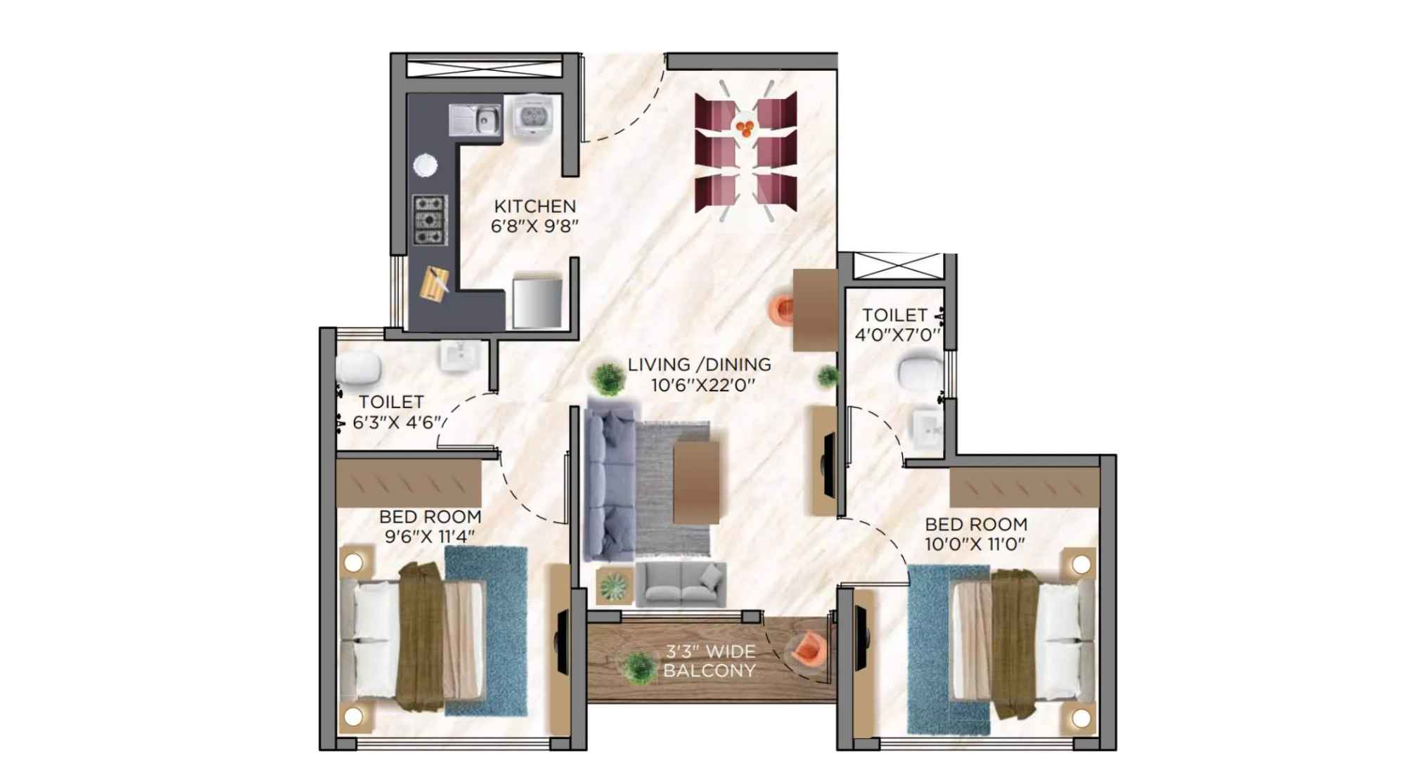 Siddha-Sky-Floor-Plan-Tower-1A-2-BHK-632-sqft