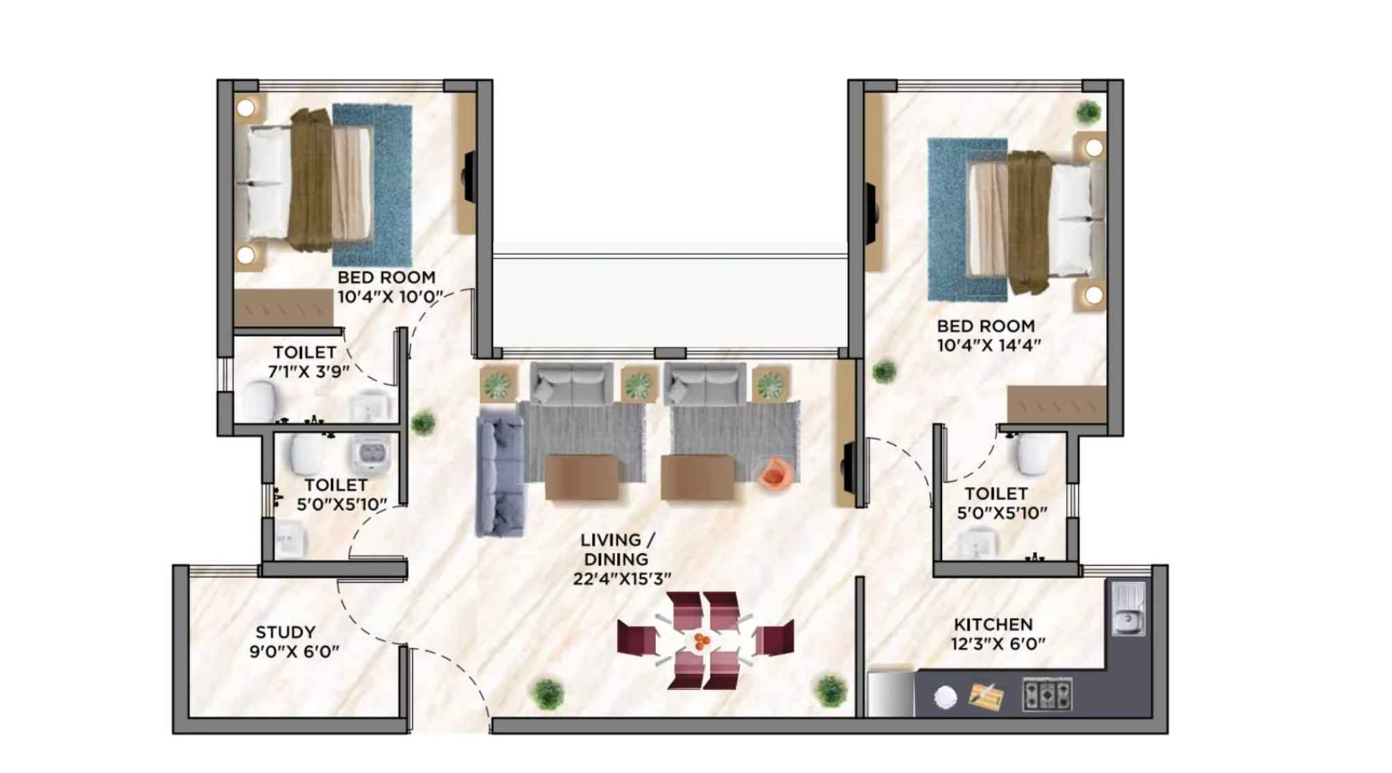 Siddha-Sky-Floor-Plan-Tower-1A-3-BHK-859-sqft