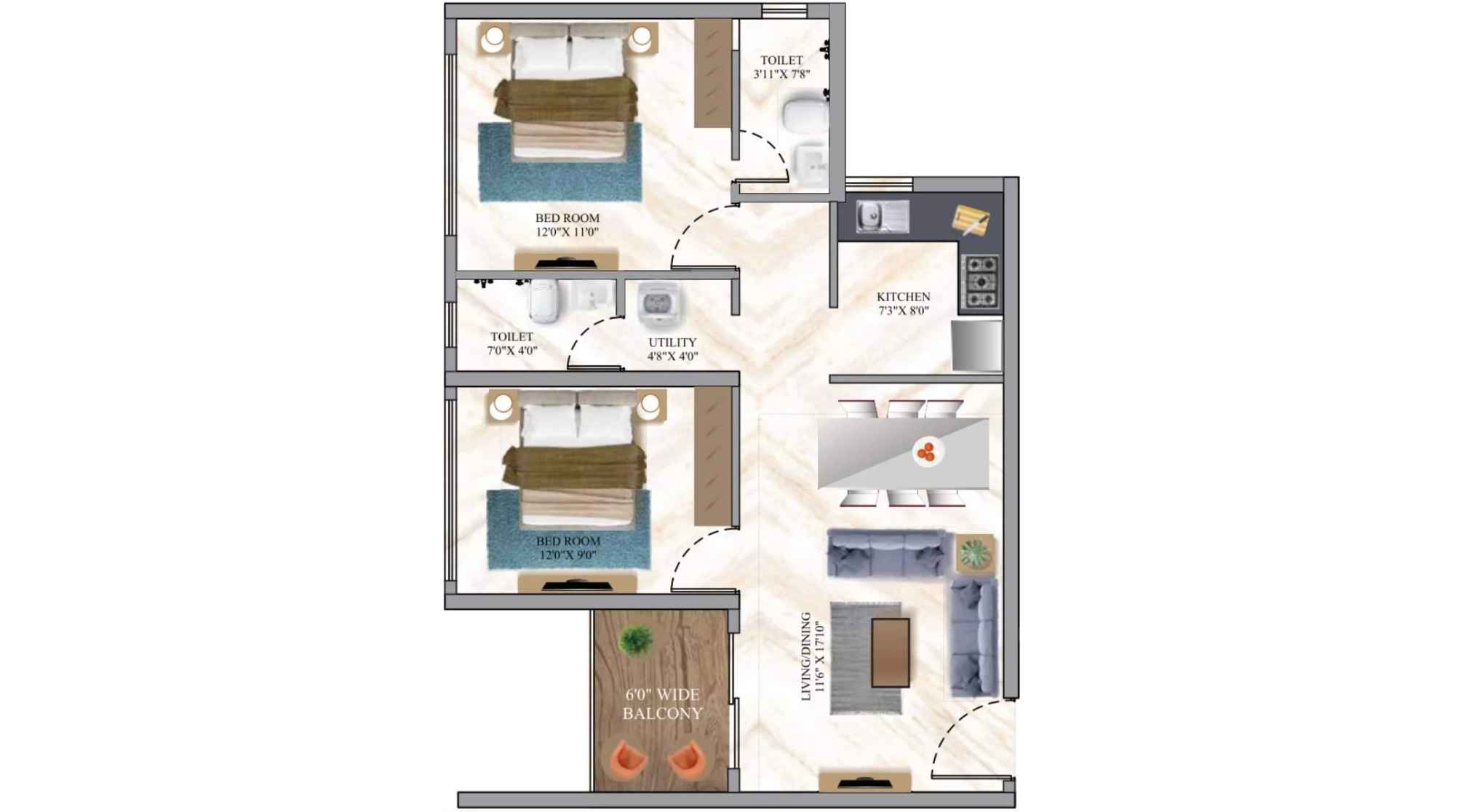 Siddha-Sky-Floor-Plan-Tower-1B-2-BHK-687-sqft