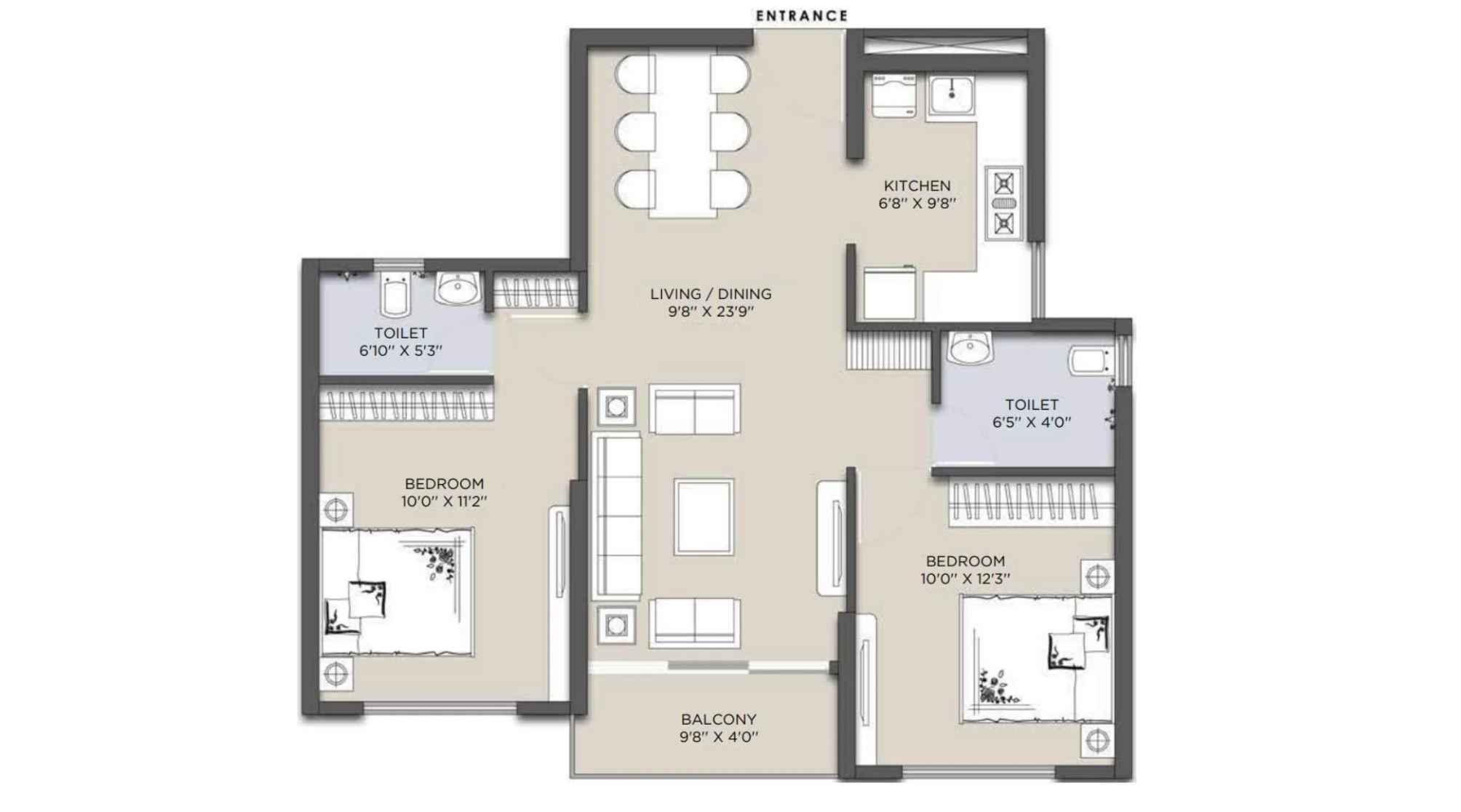 Siddha-Sky-Floor-Plan-Tower-2B-2-BHK-691-sqft