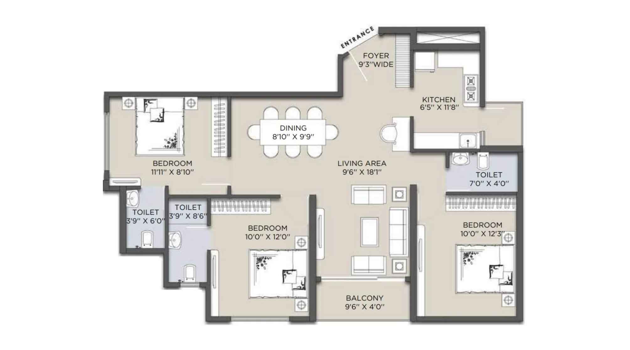 Siddha-Sky-Floor-Plan-Tower-2B-3-BHK-831-sqft