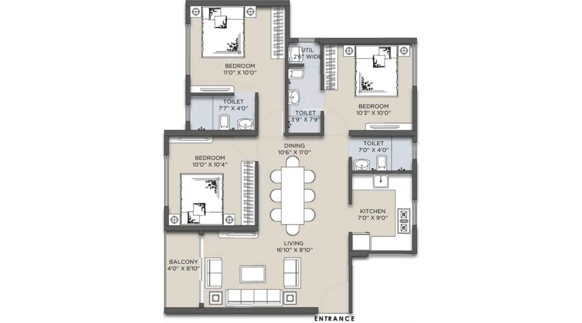 Siddha-Sky-Floor-Plan-Tower-2B-3-BHK-927-sqft