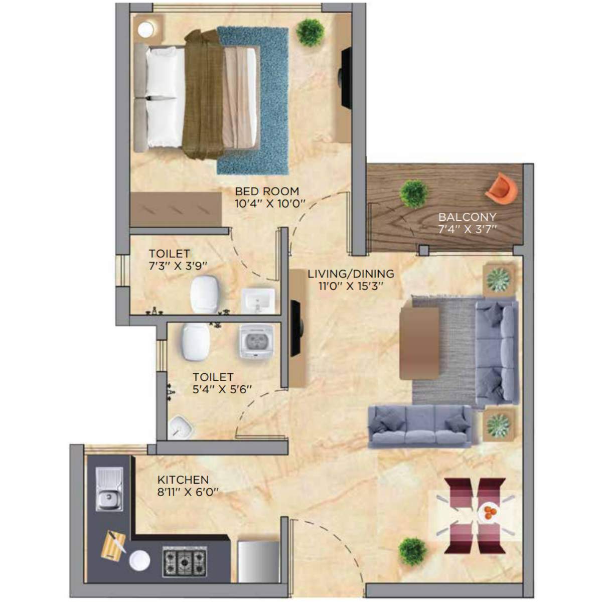 Siddha-Sky-Floor-Plan-Tower-1A-1-BHK-428-sqft