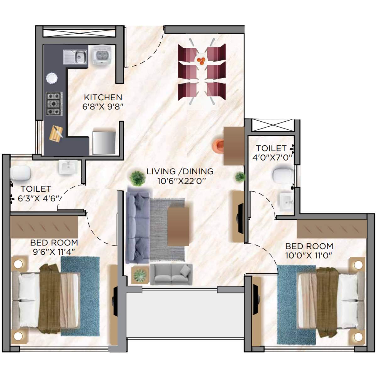 Siddha-Sky-Floor-Plan-Tower-1A-2-BHK-606-sqft