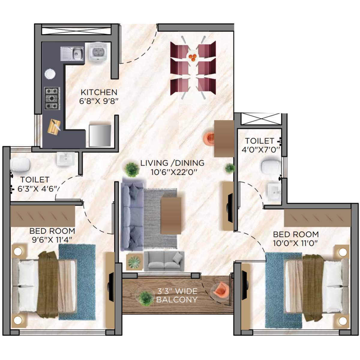 Siddha-Sky-Floor-Plan-Tower-1A-2-BHK-632-sqft