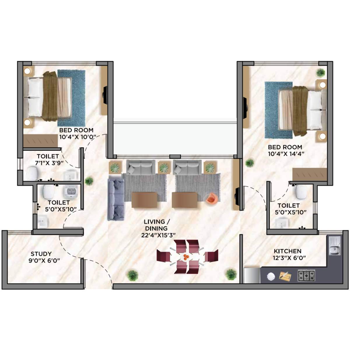 Siddha-Sky-Floor-Plan-Tower-1A-3-BHK-859-sqft