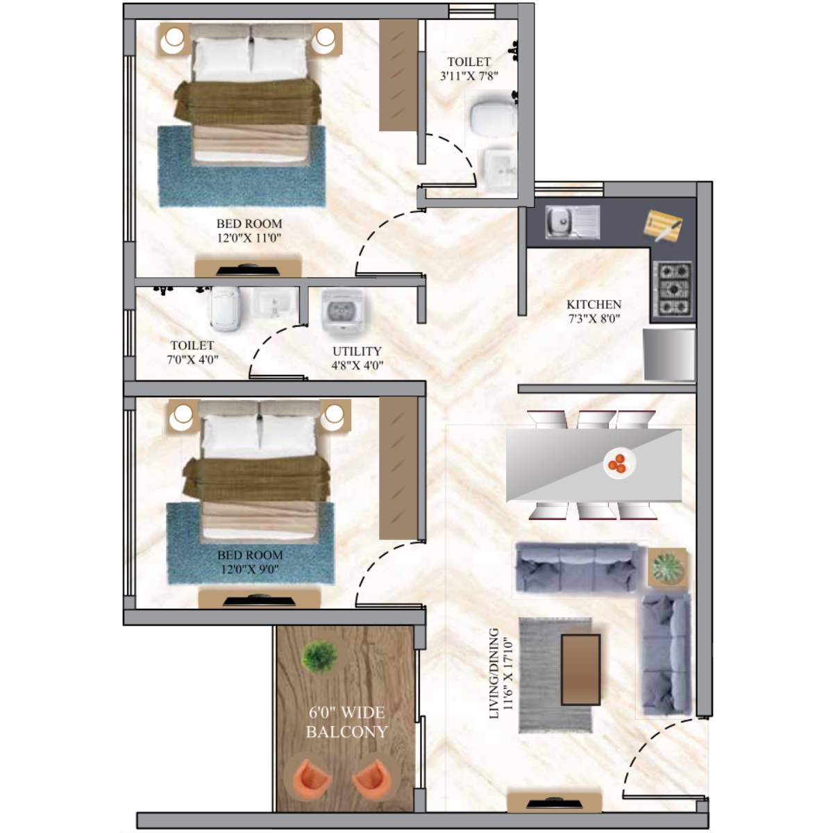 Siddha-Sky-Floor-Plan-Tower-1B-2-BHK-687-sqft