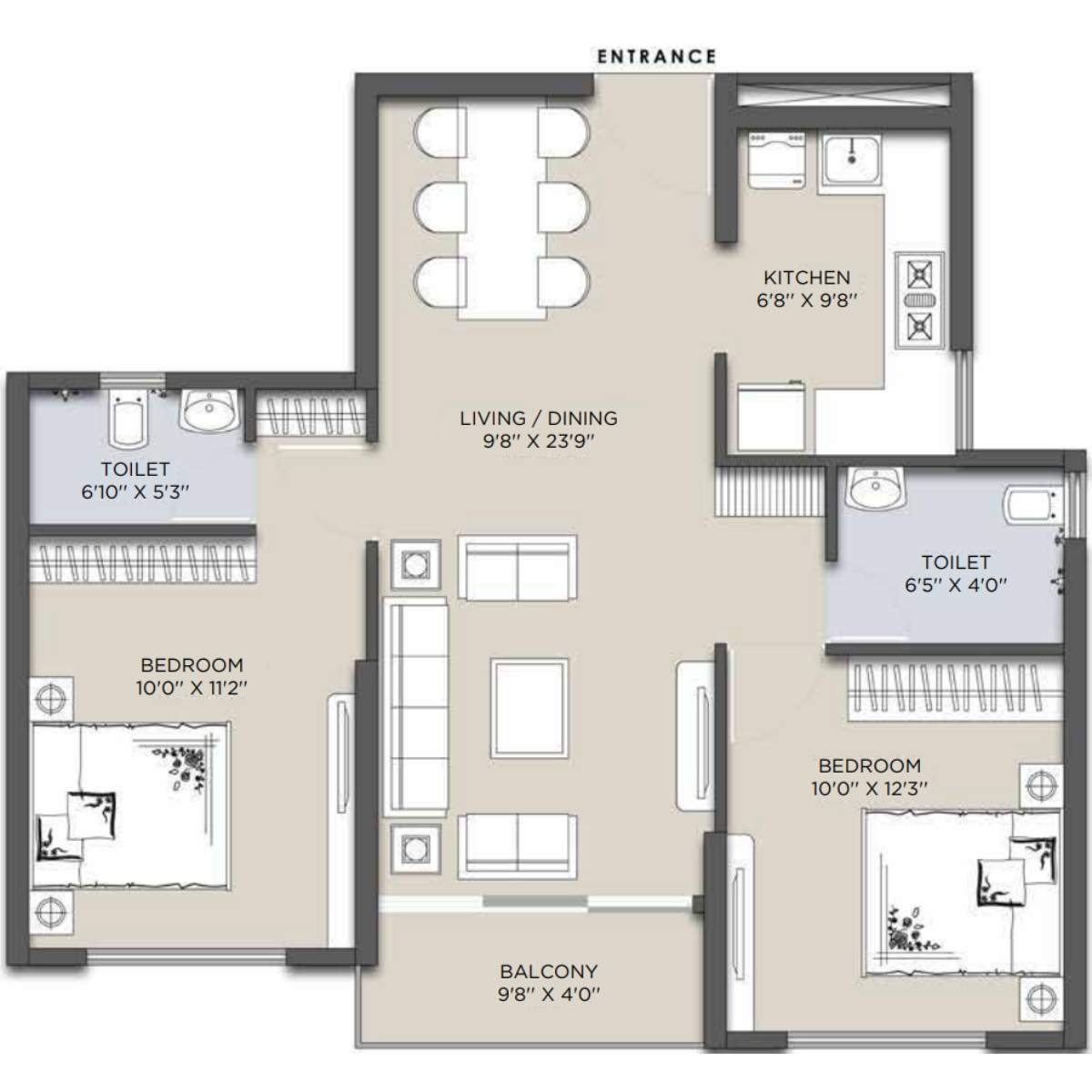 Siddha-Sky-Floor-Plan-Tower-2B-2-BHK-691-sqft