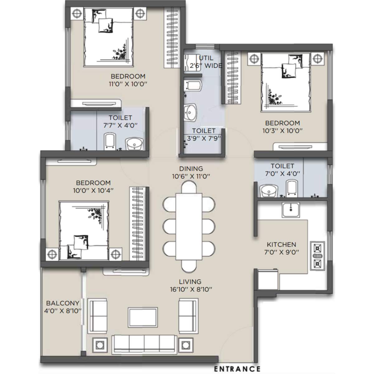 Siddha-Sky-Floor-Plan-Tower-2B-3-BHK-927-sqft